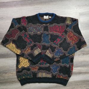 Vtg Pronto Uomo Italy Wool Blend Abstract Knit Sweater Mens M 90s Coogi Style